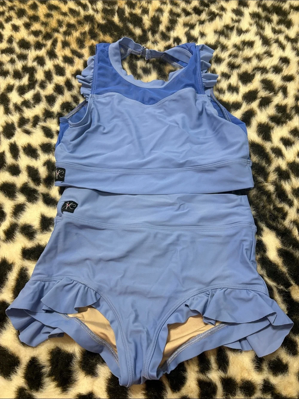 Light Blue Ruffled Two-Piece Dance Wear Set